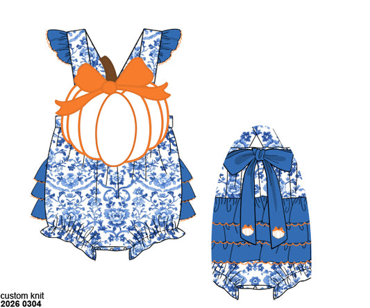 RTS: Chinoiserie Pumpkins- Girls Woven Bubble