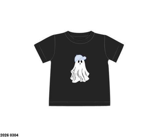 RTS: Gingham Ghost- Boys Appliqué Knit Shirt