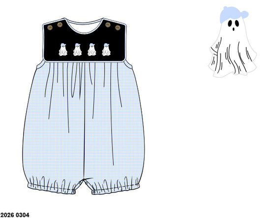 RTS: Gingham Ghost- Boys Woven Bubble Romper