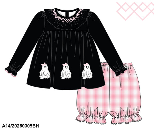 RTS: Gingham Ghost- Girls Woven Bubble Short Set