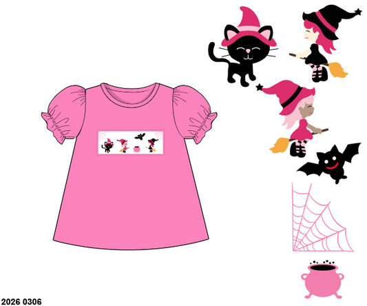 RTS: Halloween Shirt Only- Pink Witches Girls Shirt
