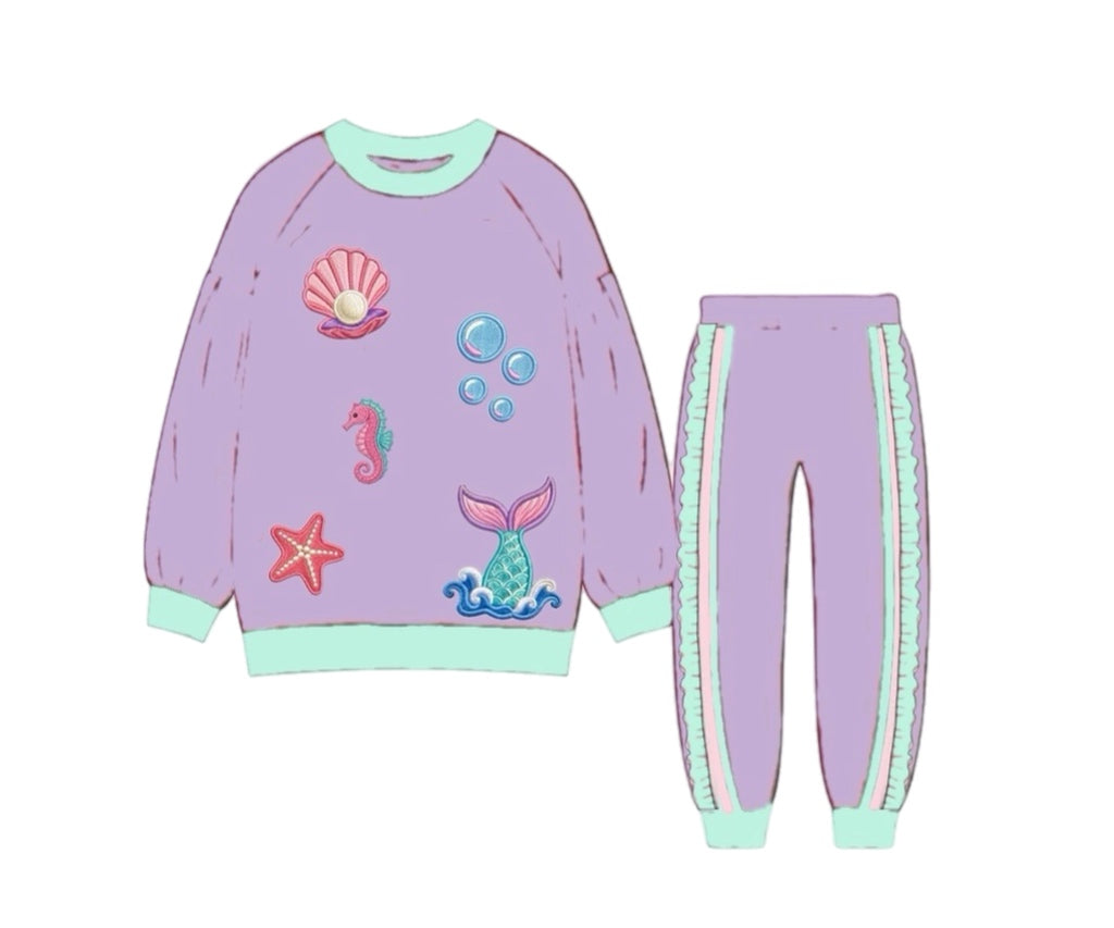 Pre Order 147: Appliqué Jogger Sets- Girls Mermaid
