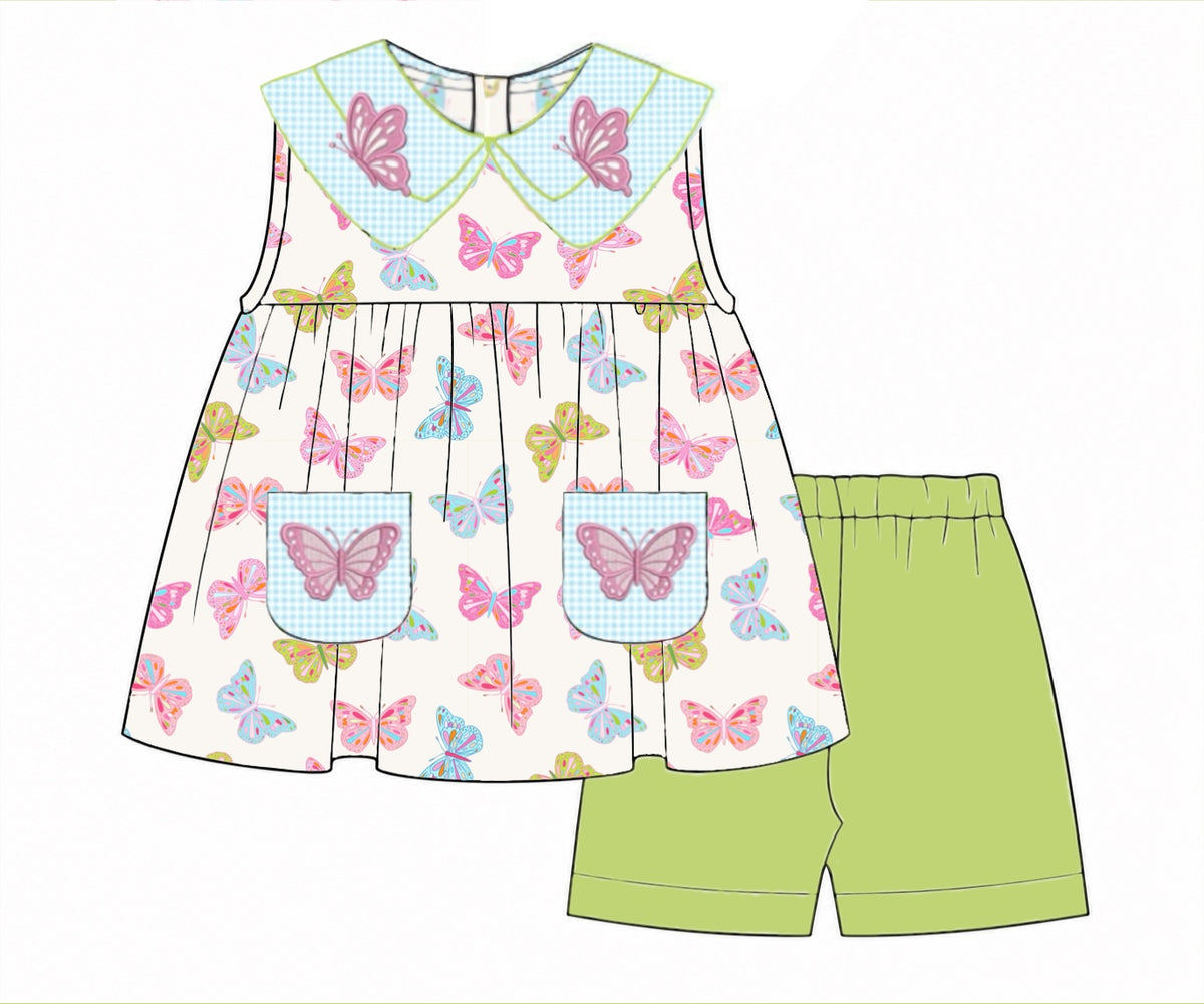 Pre Order 149: Butterflies- Girls Knit Biker Short Set