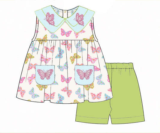 Pre Order 149: Butterflies- Girls Knit Biker Short Set