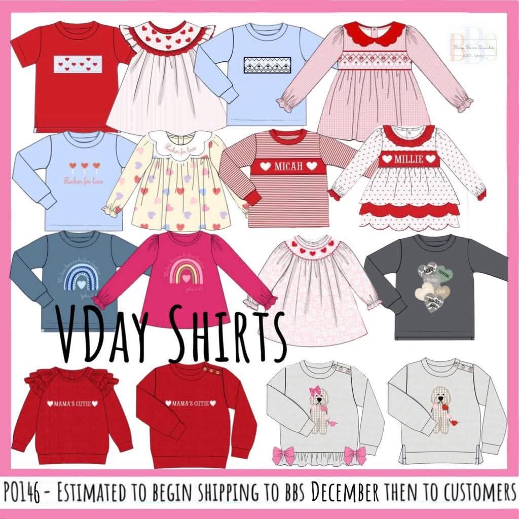 Pre Order 146: Valentines- Girls Red Swiss Dot Name Smock Shirt
