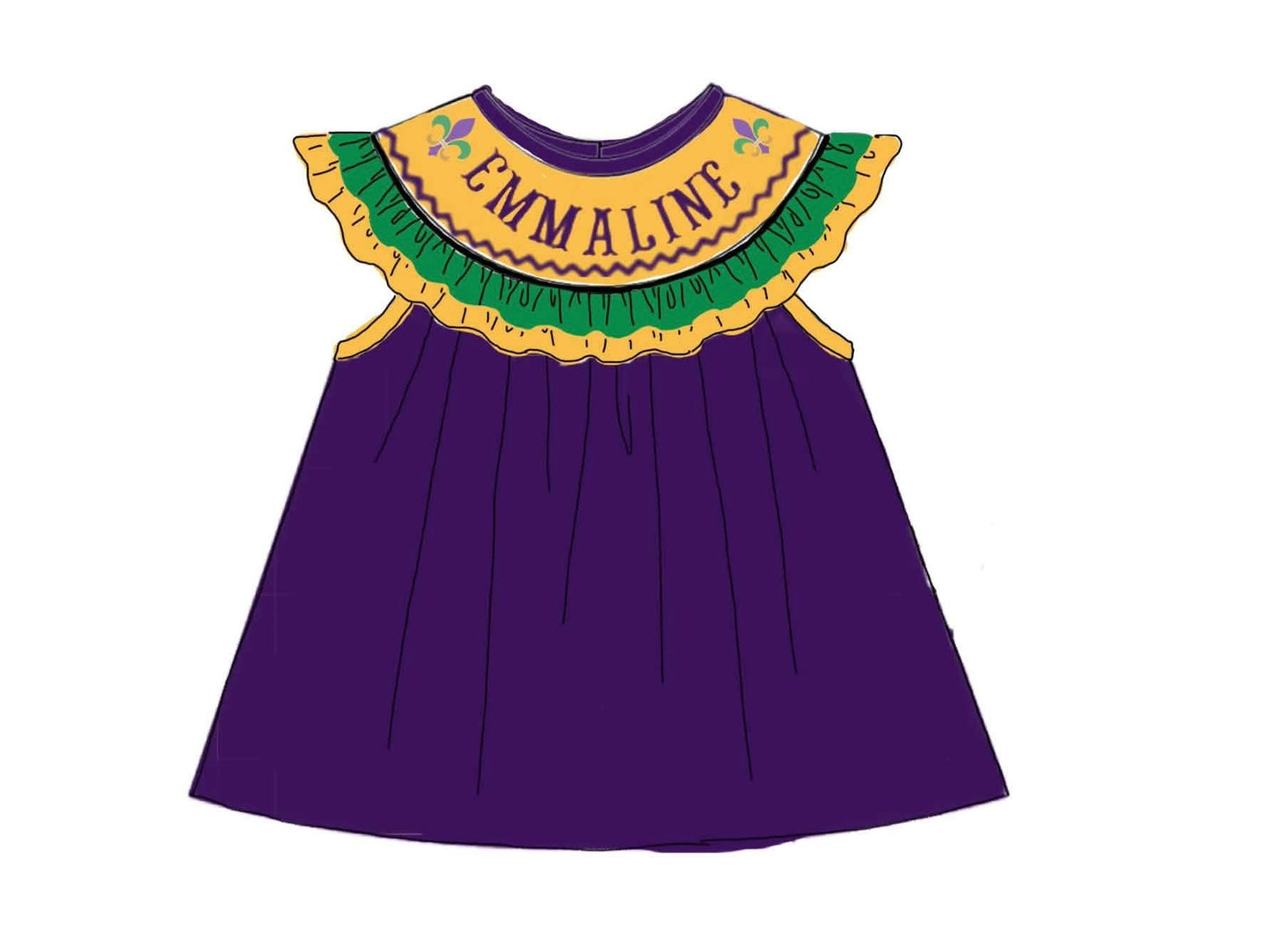 Pre Order 146: Mardi Party- Girls Fleur-de-lis Bishop Name Smock Shirt