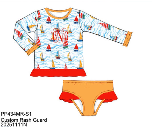 Pre Order 136: Tropical Family- Girls Long Sleeve Rashguard 2pc Swimsuit