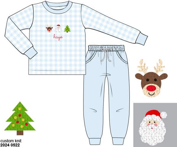 RTS: Festive French Knot- Boys Knit Jogger Set (No Monogram)