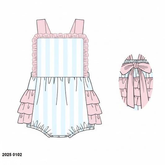 RTS: Pastel Stripe- Girls Knit Ruffle Sunsuit