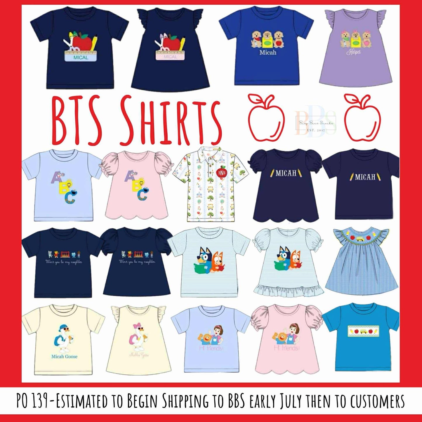 Pre Order 139: BTS Shirt Only- Boys French Knot Pencil Monogram Shirt