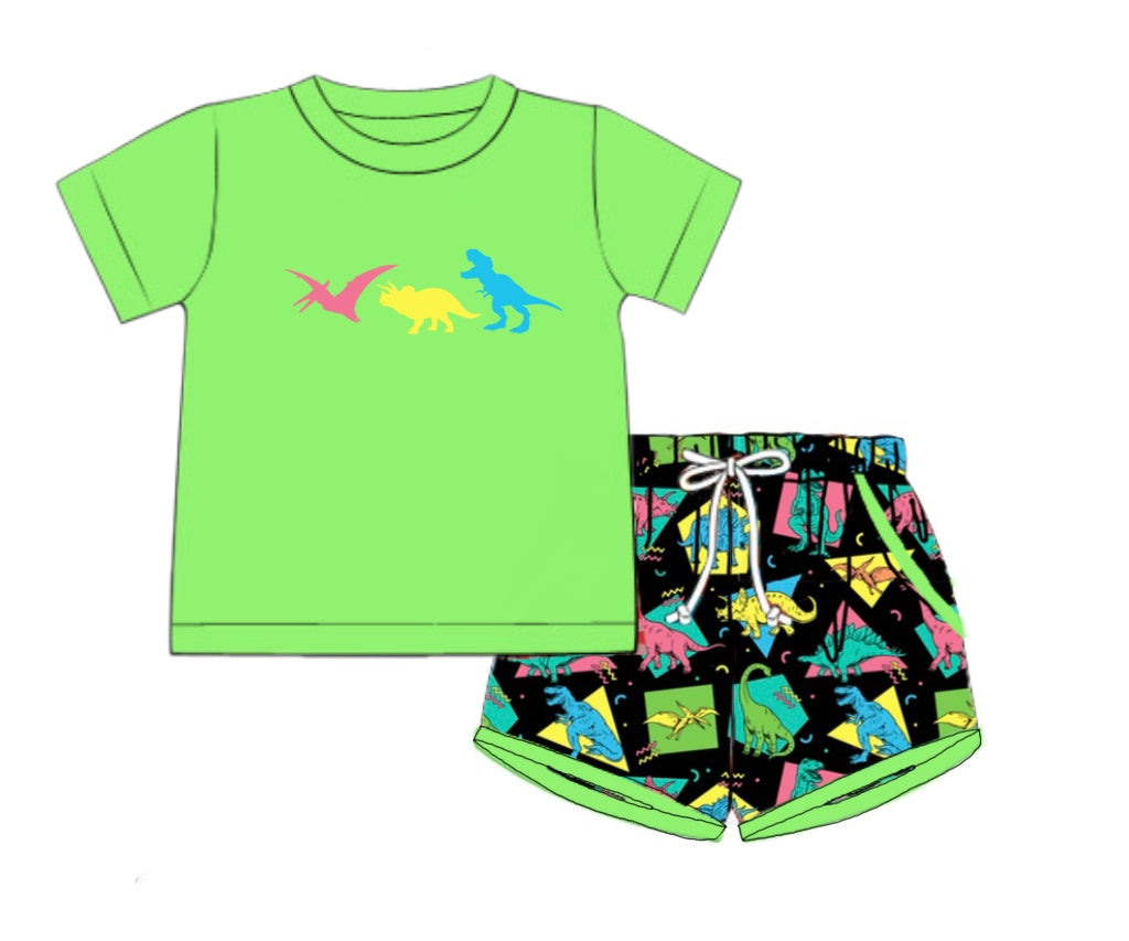 Pre Order 148: Retro Dinosaurs- Boys French Knot Shortie Set