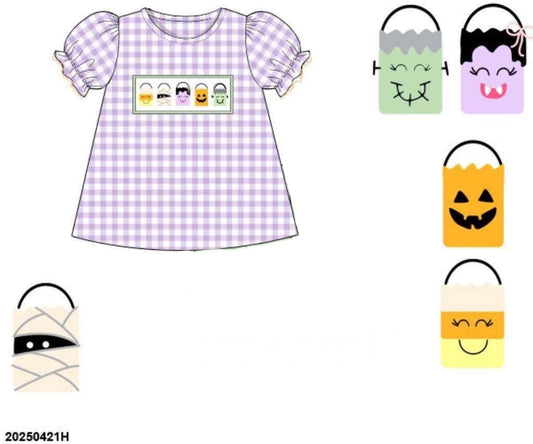 RTS: Halloween Shirt Only- Girls Smocked Treat Bags