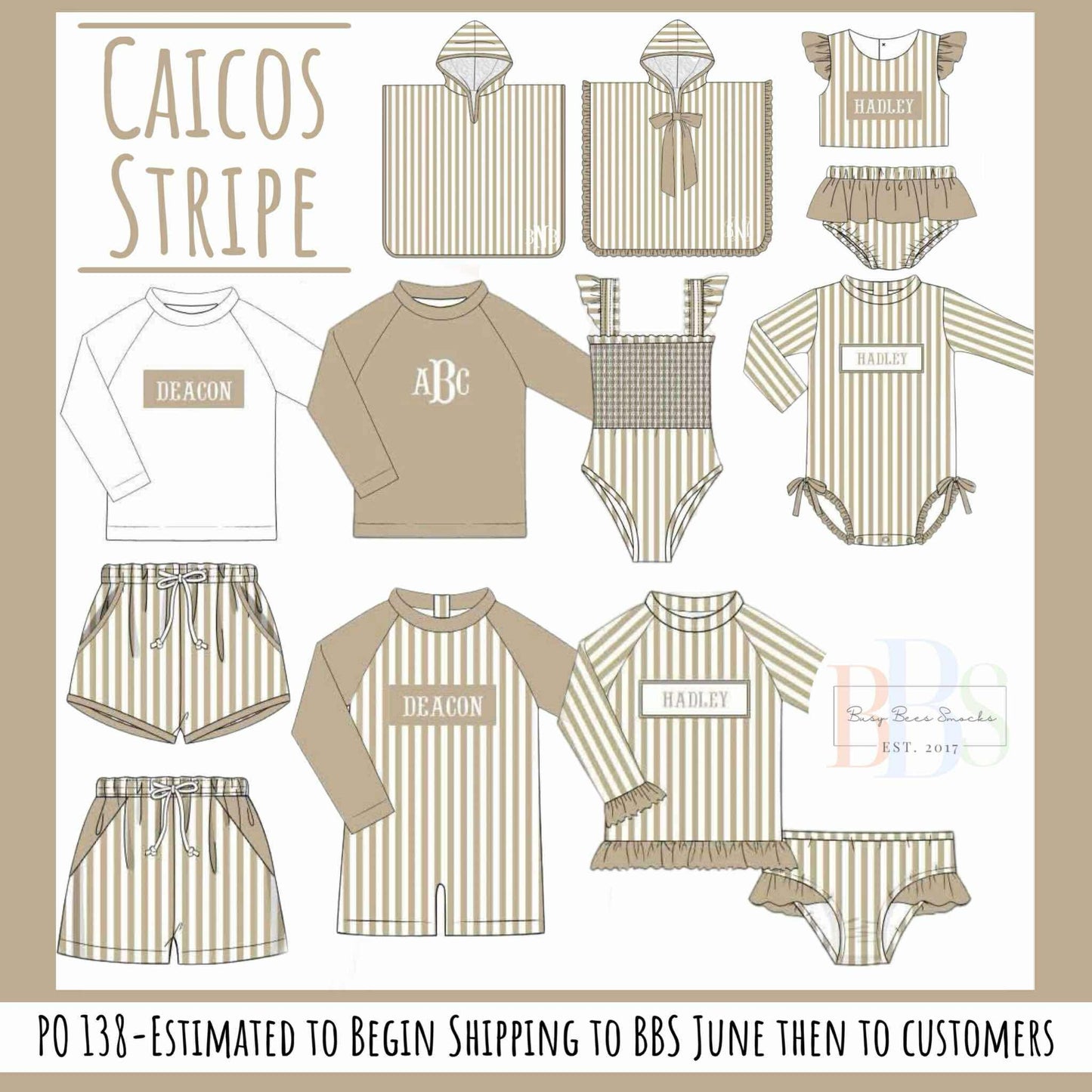 Pre Order 138: Caicos Stripe- Girls 2pc Rash Guard Name Smock Swim