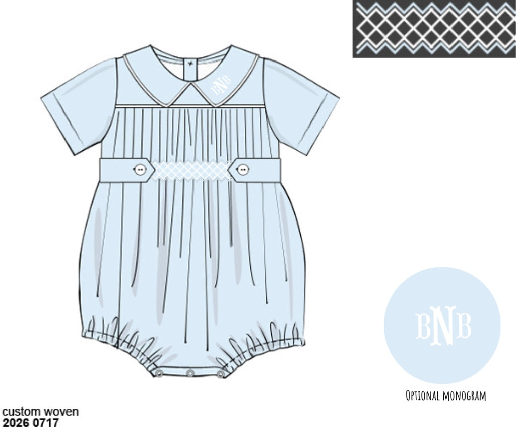 Pre Order 148: Blue Heirloom- Boys Woven Bubble