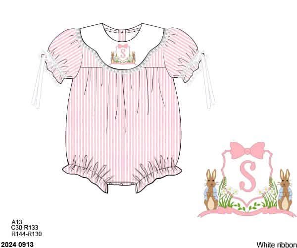 Pre Order 148: Bunny Crest- Girls Woven Bubble
