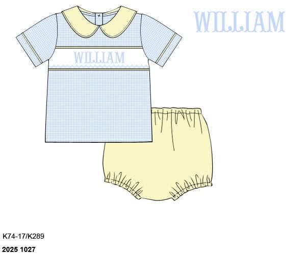 Pre Order 147: Birdie & Blue- Boys Name Smock Woven Diaper Set