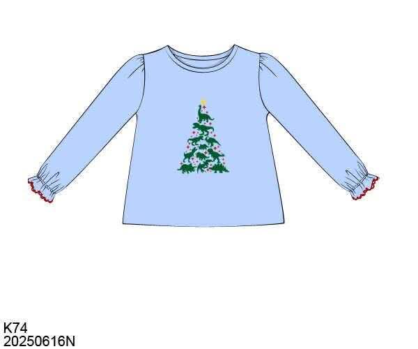 RTS: Christmas Shirt Only- Girls Dinosaur Tree Shirt