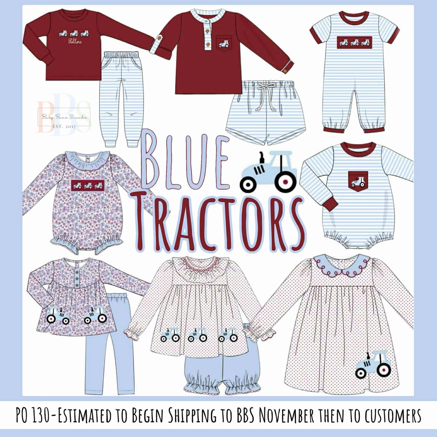 RTS: Blue Tractors- Boys Knit Romper