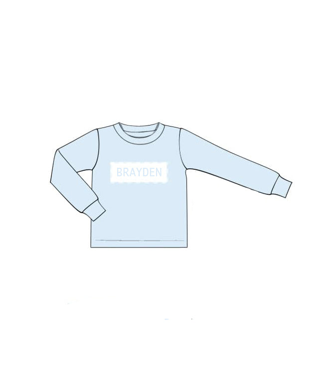 RTS: Boys Shirt Only Collection- Custom Blue Name Smock- Girls Knit Shirt "Brayden"