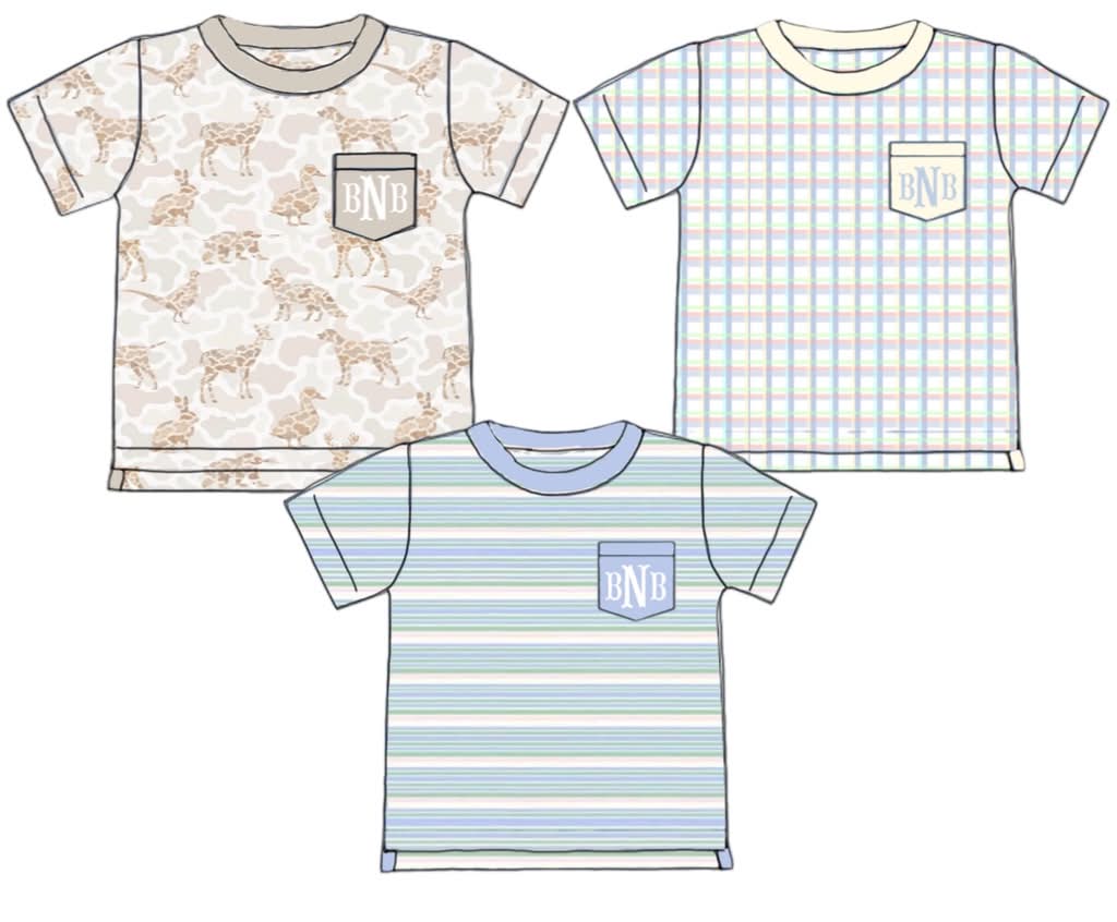 Special Pricing Presale: 3pc Knit Pack- Boys Mary Keene Stripe, Multi Check, Hunting Camo Pocket Shirts