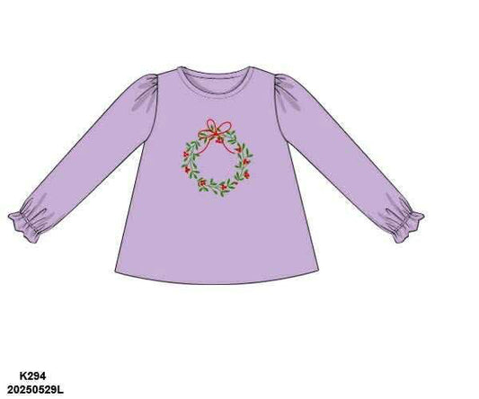 RTS: Christmas Shirt Only- Girls Wreath Shirt (No Monogram)