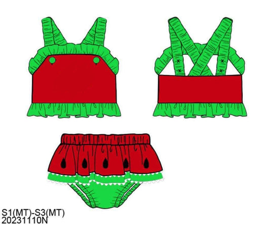 RTS: Watermelon Splash- Girls 2pc Ruffle Rash Guard Swim