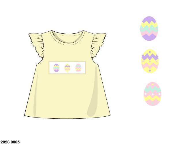 Pre Order 148: Easter Shirt Only- Girls Smocked Egg Knit Shirt