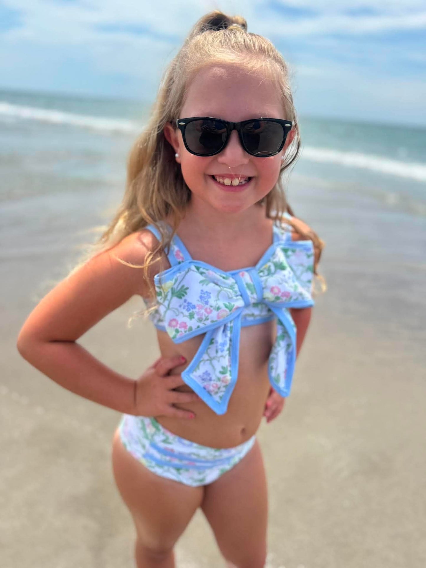 RTS: Mary-Keene Floral & Stripe- Mom/Mini 2pc Bow Rash Guard Swim