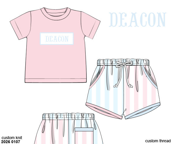 Pre Order 138: Pastel Stripe- Boys Name Smock Shortie Set