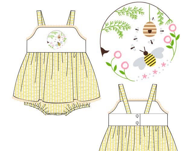 Throwback Pre Order: Girls Only- Bee Hive Seersucker Bubble