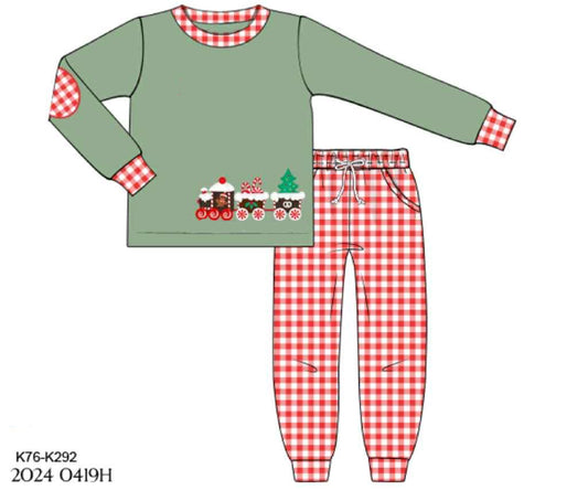 RTS: Gingerbread Train- Boys 2pc Jogger Set (No Monogram)