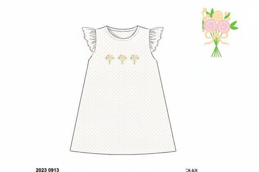 RTS: Blooms Away- Girls Knit Embriodered Dress (No Monogram)