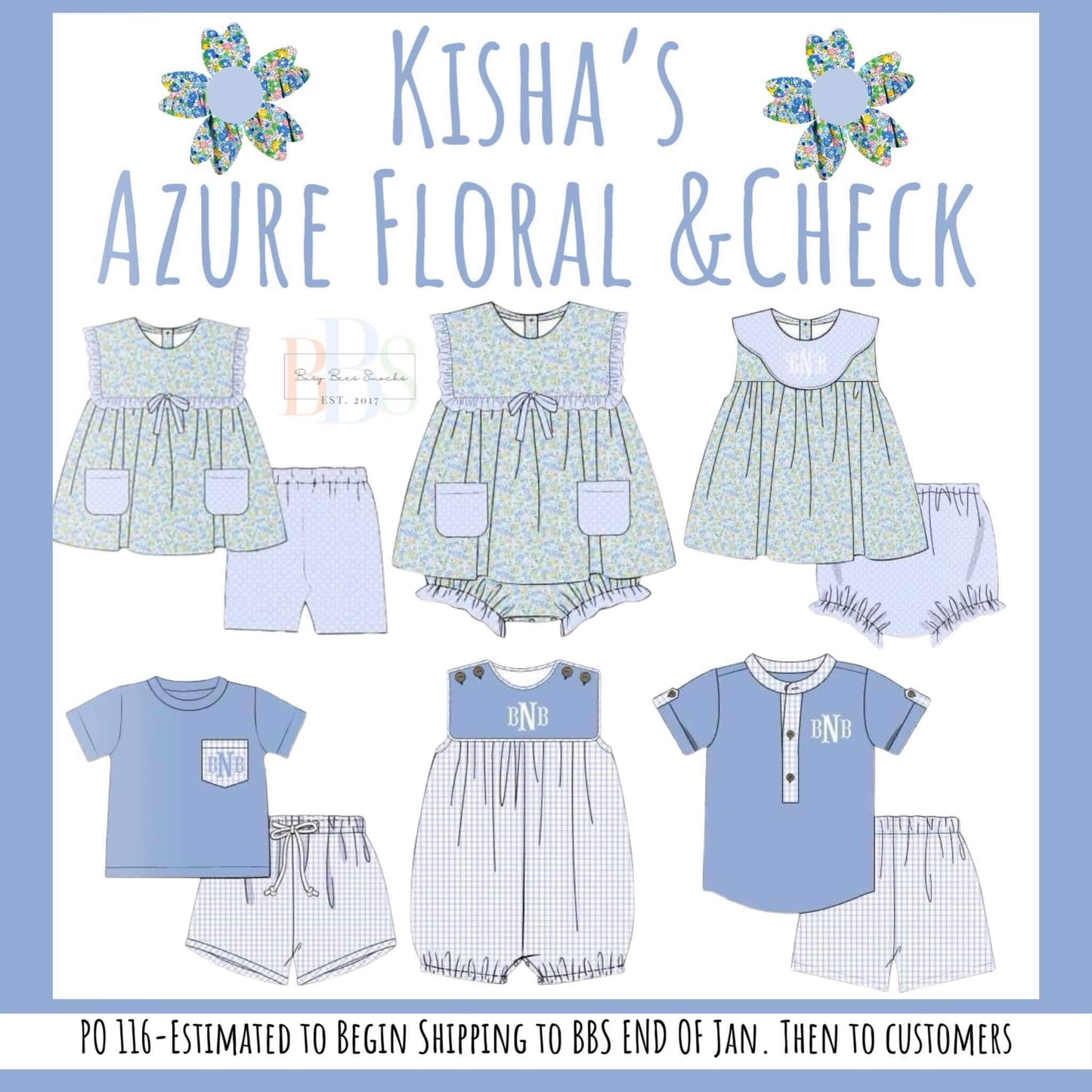 RTS: Azure Floral & Check - Boy Bubble Romper