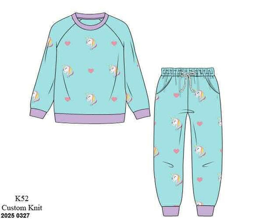 RTS: Knit Jogger- Girls Embroidered Unicorn Jogger Set
