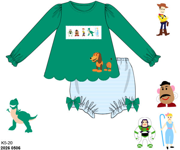 Pre Order 145: Toy Buddies- Girls Smocked Knit Bloomer Set