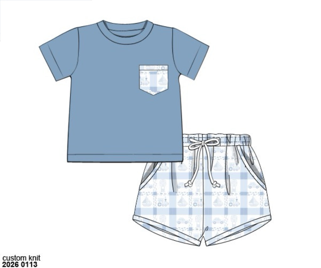 RTS: Bows & Trains- Boys Knit Shortie Set