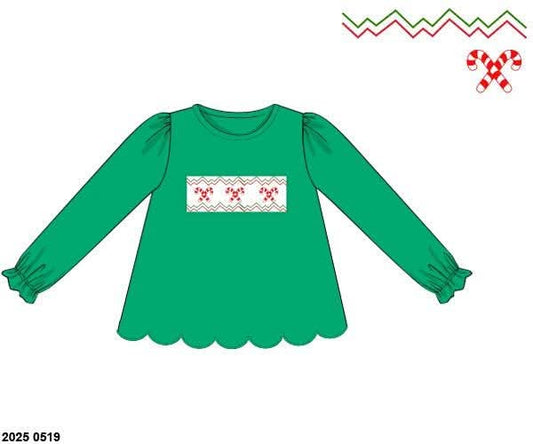 RTS: Christmas Shirt Only- Girls Candy Cane Shirt