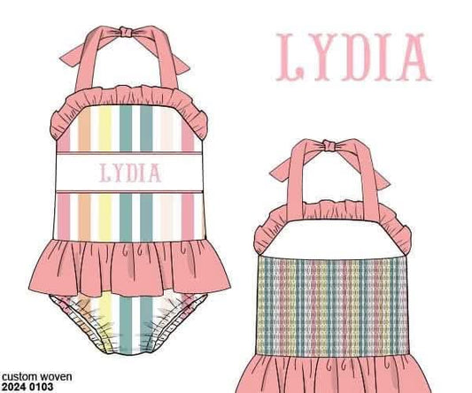 Pre Order 138: Jubilee Stripe- Girls Name Smock Woven  1pc Swim