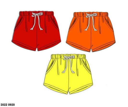 Pre Order 149: Boys Knit Bottoms- 3pc Shortie Short Pack (Red, Orange, Yellow)