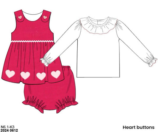 RTS: Corduroy Hearts- Girls 3pc Diaper Set