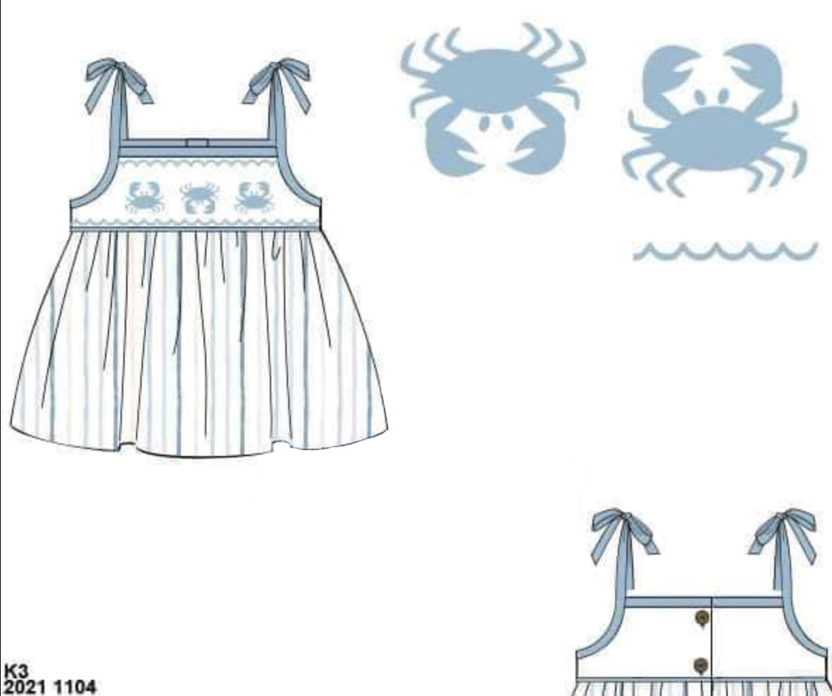 RTS: Blue Crabs & Fish- Girls Smocked Knit Shirt