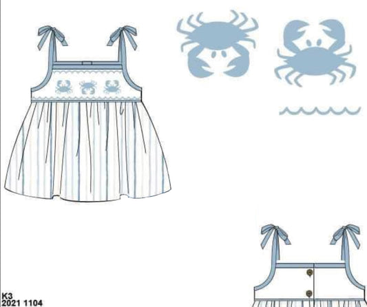 RTS: Blue Crabs & Fish- Girls Smocked Knit Shirt