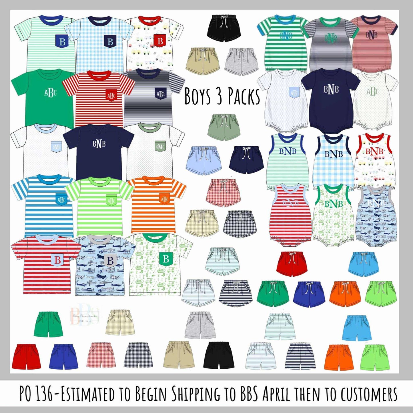 Pre Order 136: 3pc Bottom Packs- Boys Feldspar, Light Blue, and Navy Shortie Shorts