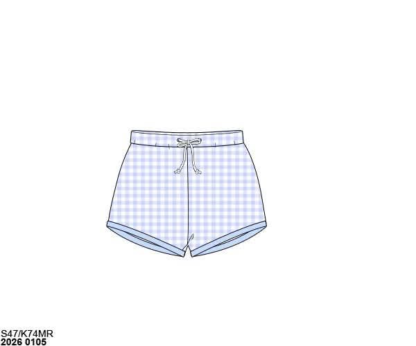 Pre Order 148: Izzy Floral & Blue Gingham- Boys Woven Shortie Swim