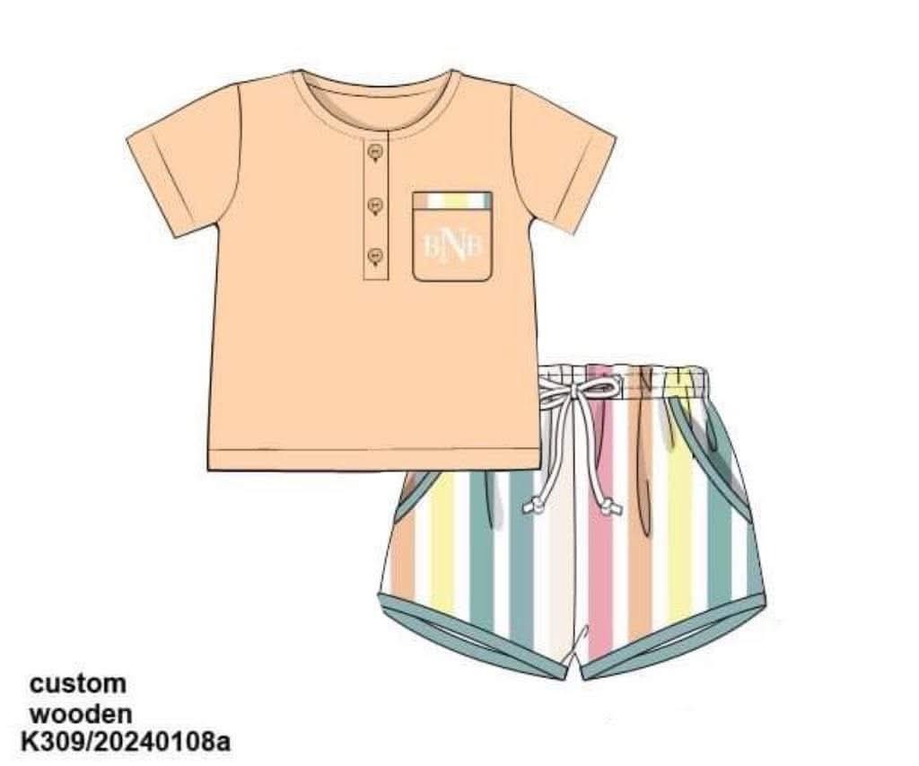 Pre Order 138: Jubilee Stripe- Boys Pocket Knit Shortie Set