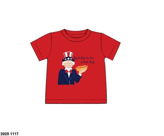 RTS: Patriotic Collection- Boys Hot Dog Appliqué Shirt