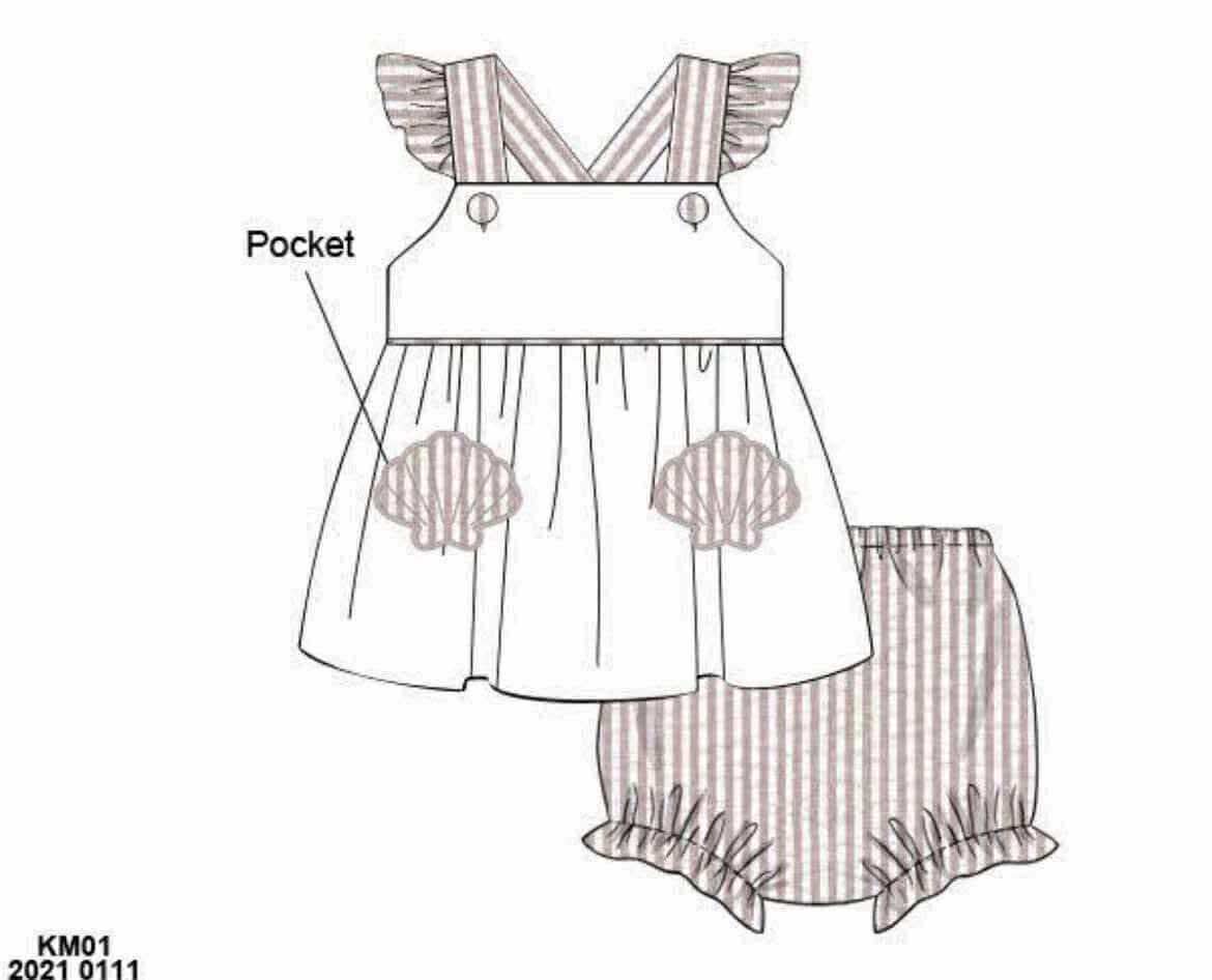 Pre Order 136: Seashells- Girls Bloomer Set