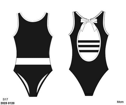 Pre Order 138: Black & White Swim- Mom 1pc Rash Guard Swim