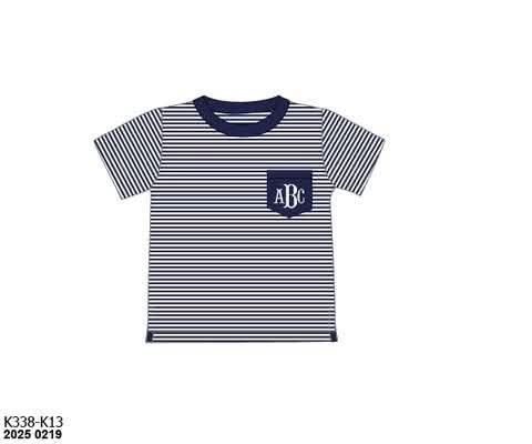 Pre Order 146: Basic Tees- Boys Navy Mini Stripe Pocket Shirt