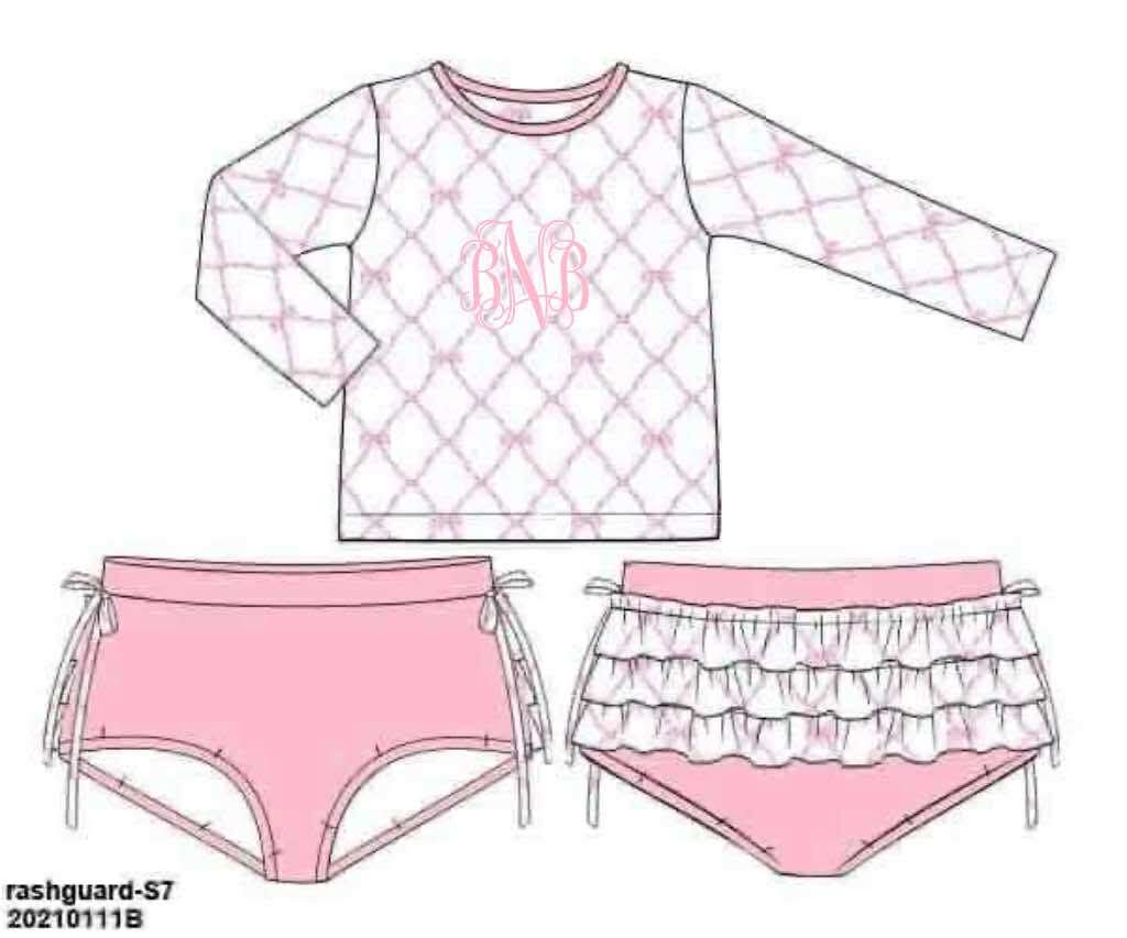 Pre Order 136: Ella Beau- Girls Long Sleeve Rashguard 2pc Swimsuit